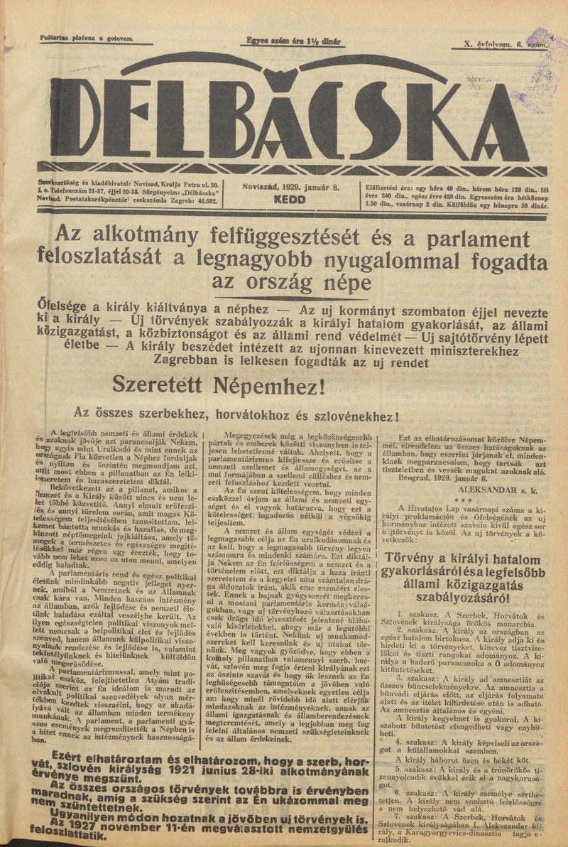 Délbácska, 10. évf. 1929. január 8. 6. sz.