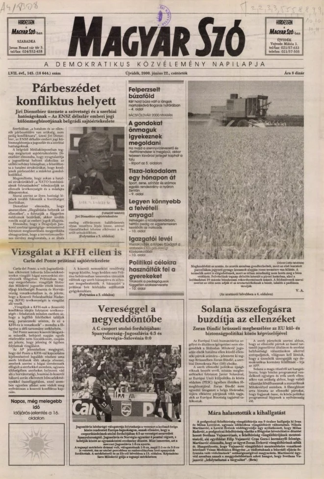 Magyar Szó, 57. évf. 2000. június 22. 145. sz. 1–16. oldal