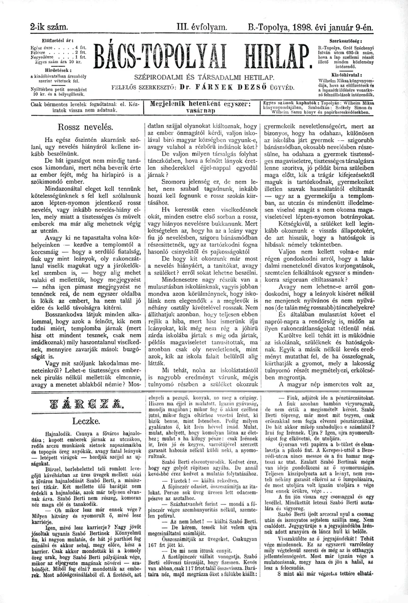 Bács-Topolyai Hirlap, 3. évf. 1898. január 9. 2. sz.