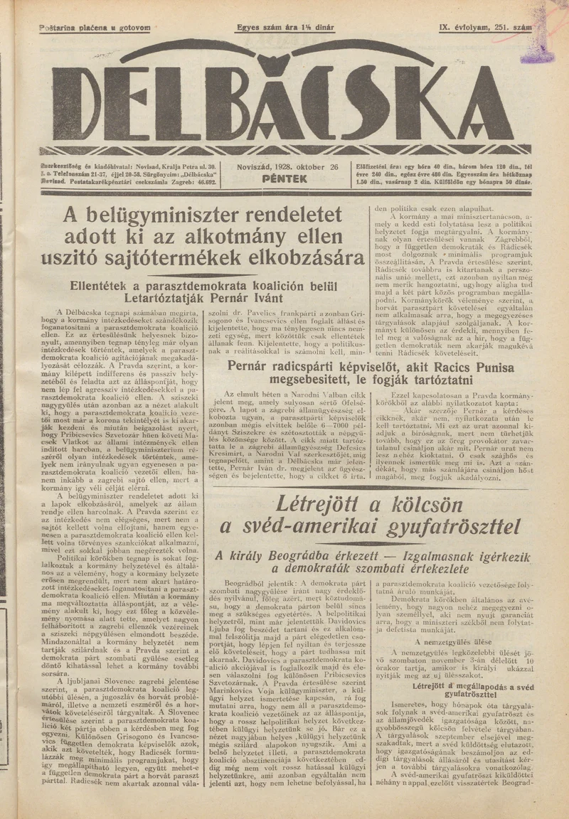 Délbácska, 9. évf. 1928. október 26. 251. sz.