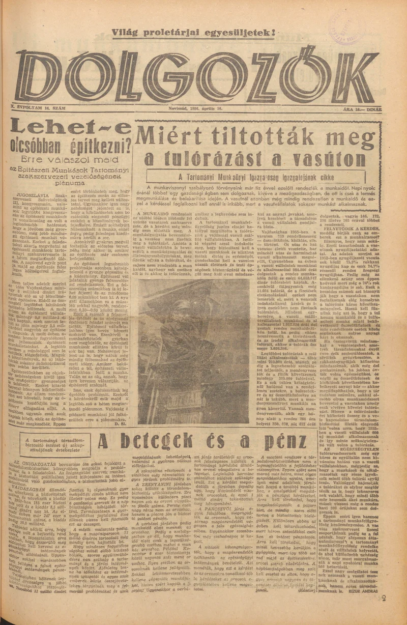 Dolgozók, 10. évf. 1956. április 10. 16. sz.