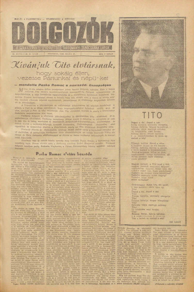 Dolgozók, 3. évf. 1949. május 27. 22. sz.