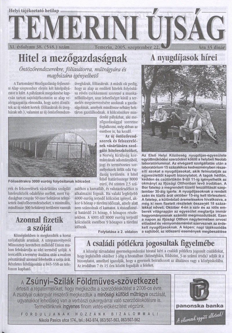 Temerini Újság, 11. évf. 2005. szeptember 22. 38. sz.