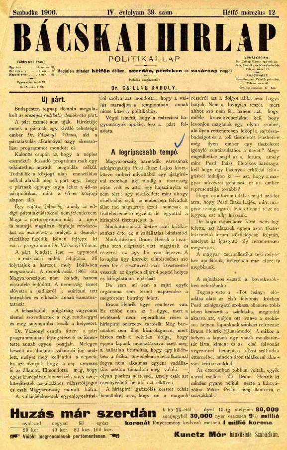 Bácskai Hirlap, 4. évf. 1900. március 12. 39. sz.
