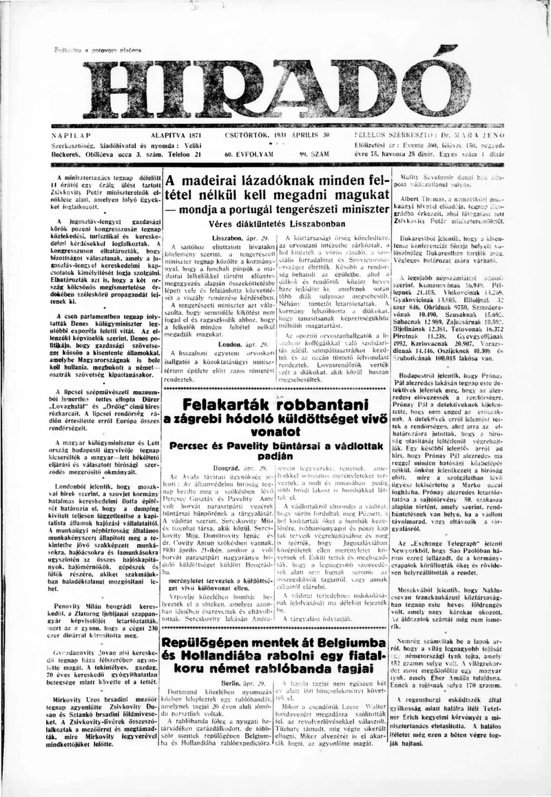 Híradó, 60. évf. 1931. április 30. 99. sz.