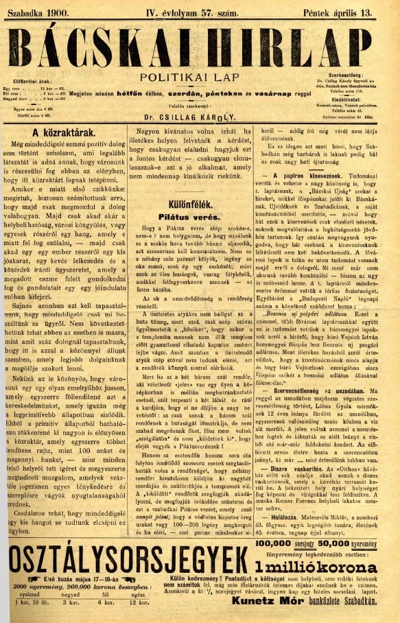 Bácskai Hirlap, 4. évf. 1900. április 13. 57. sz.