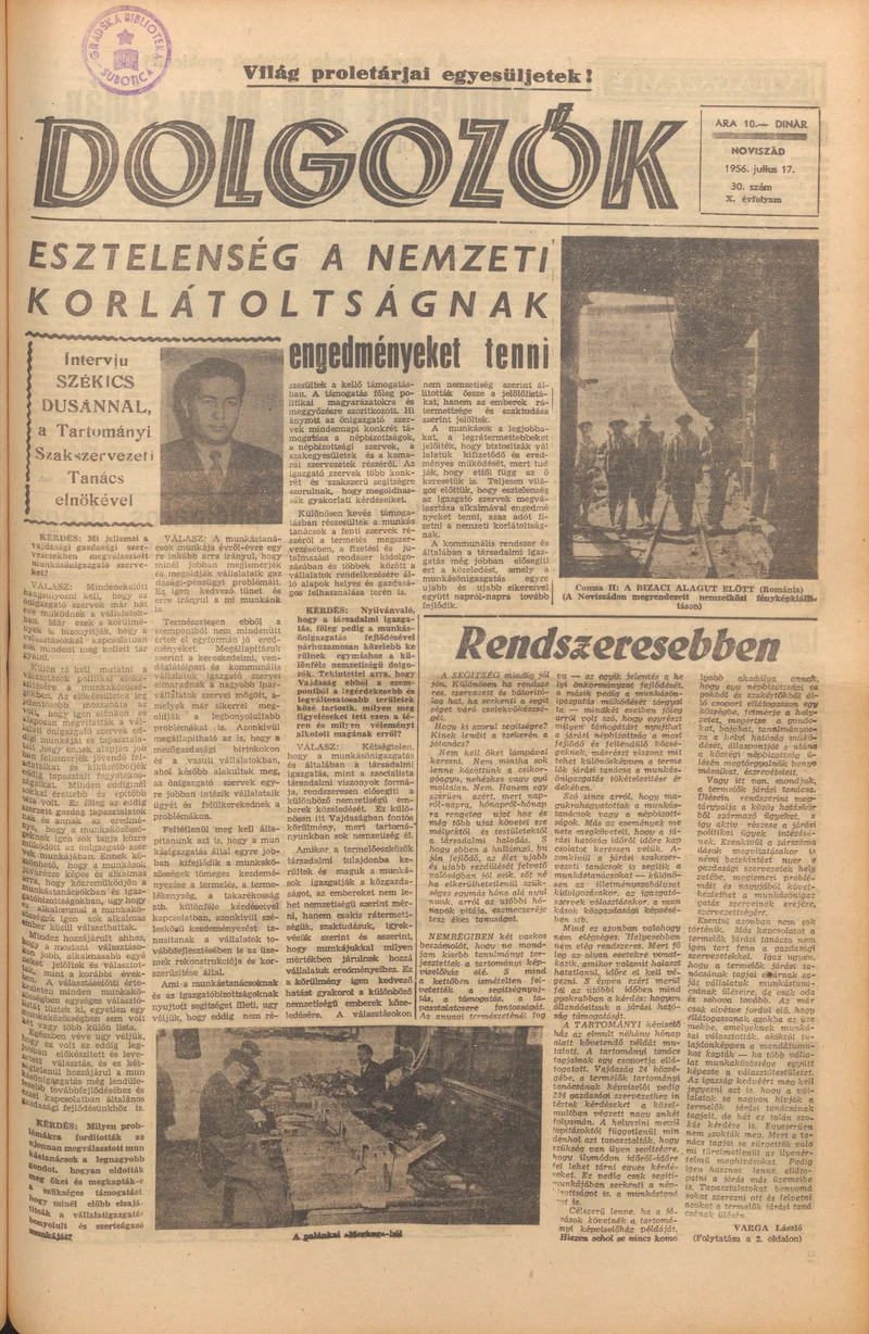 Dolgozók, 10. évf. 1956. július 17. 30. sz.