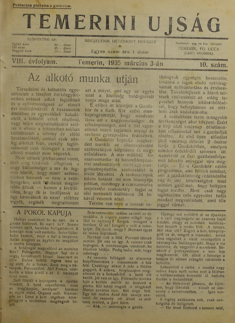 Temerini Újság 1928-1944, 8. évf. 1935. március 3. 10. sz.