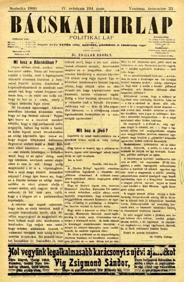 Bácskai Hirlap, 4. évf. 1900. december 23. 194. sz.