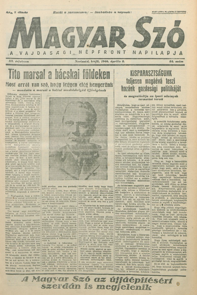Magyar Szó, 3. évf. 1946. április 8. 84. sz. 1–6. oldal
