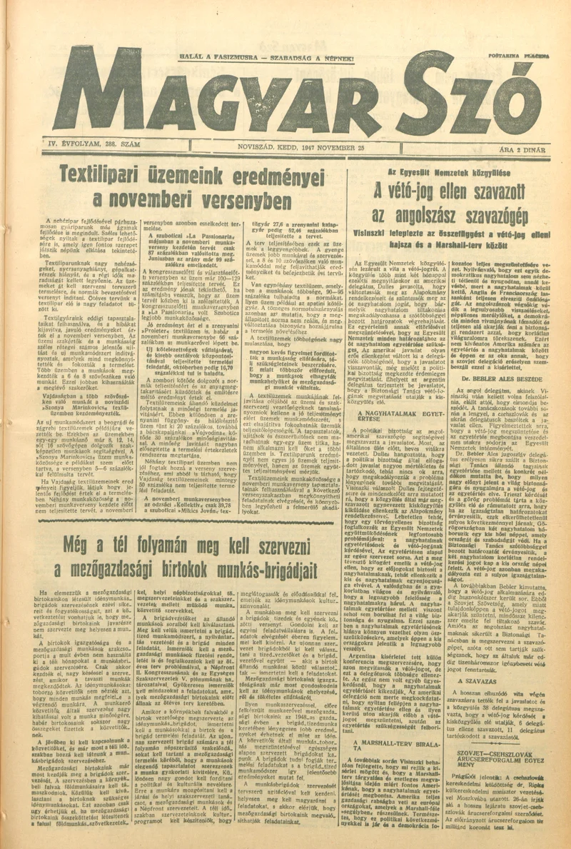 Magyar Szó, 4. évf. 1947. november 25. 288. sz. 1–6. oldal