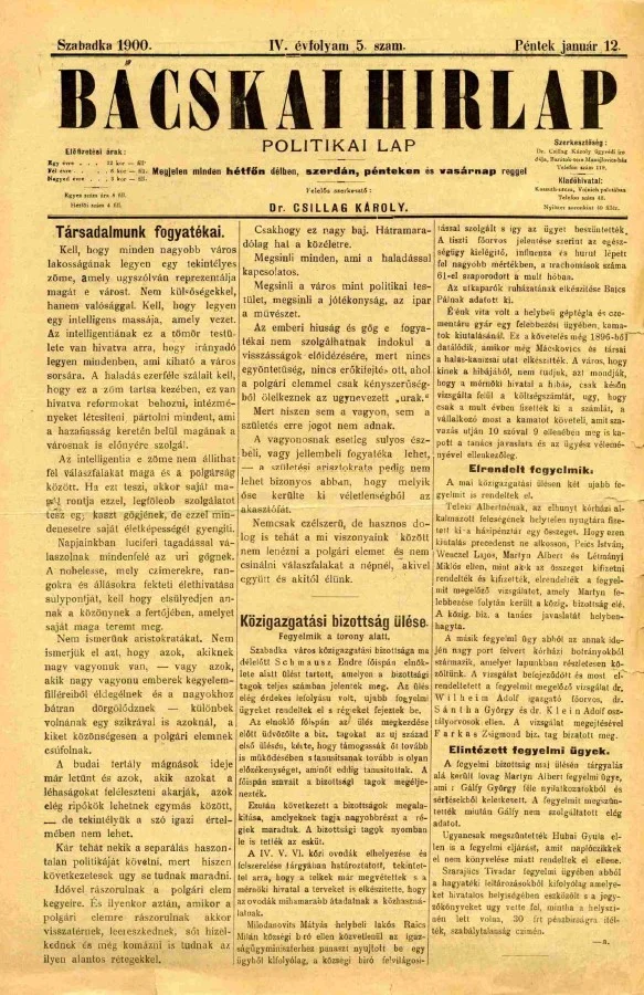 Bácskai Hirlap, 4. évf. 1900. január 12. 5. sz.