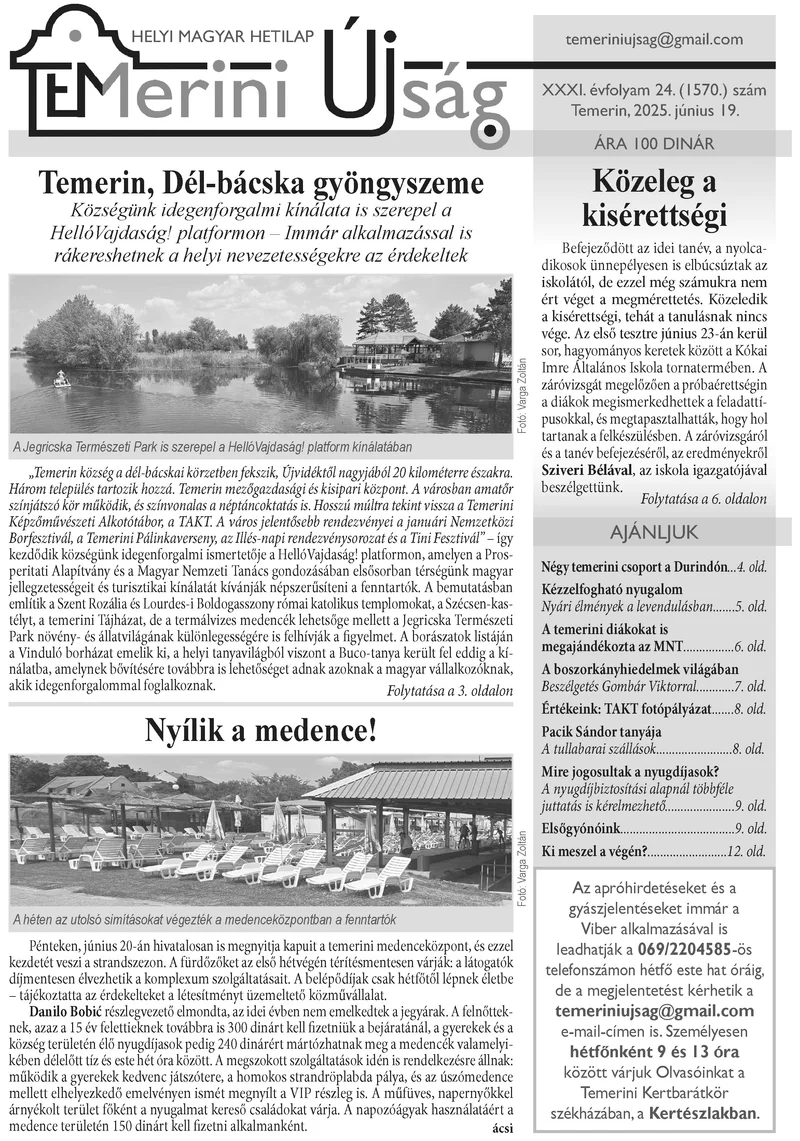 Temerini Újság, 31. évf. 2025. június 19. 24. sz.