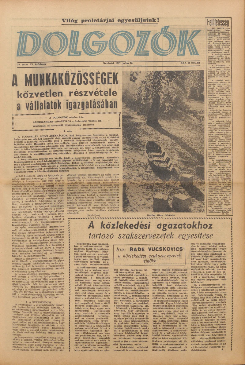 Dolgozók, 11. évf. 1957. július 20. 29. sz.