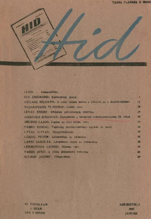 Híd, 11. évf. 1947. január. 1. sz. 1–64. oldal
