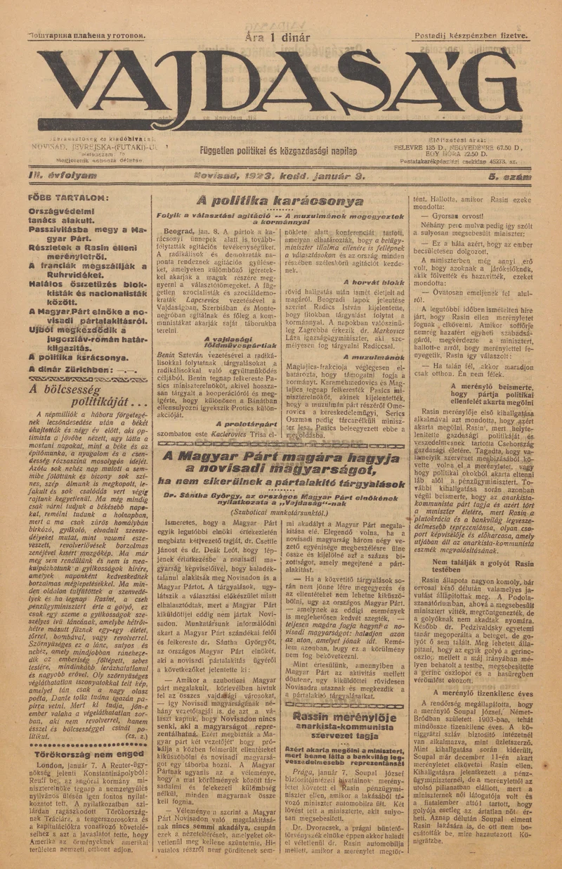Vajdaság, 3. évf. 1923. január 9. 5. sz.