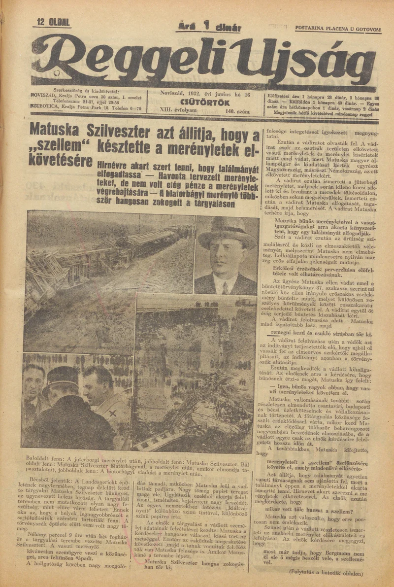 Reggeli Újság, 13. évf. 1932. június 16. 140. sz.