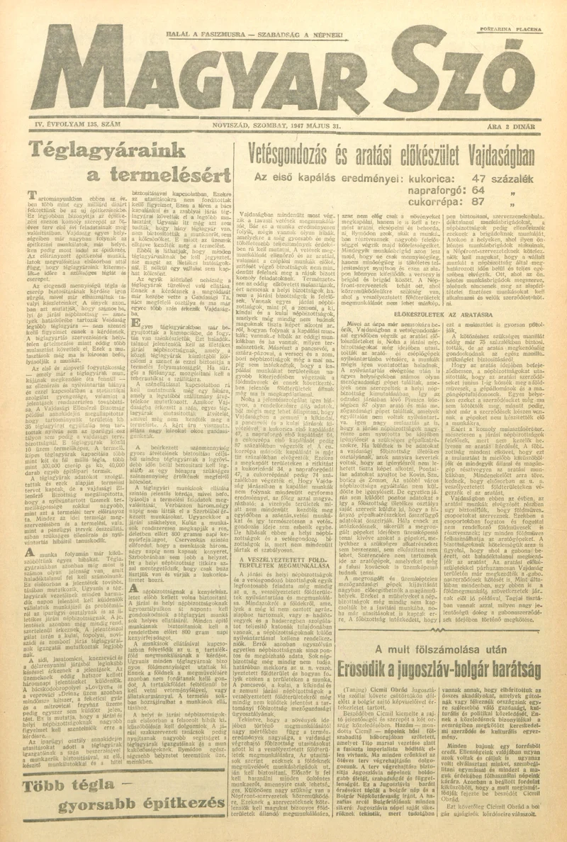 Magyar Szó, 4. évf. 1947. május 31. 135. sz. 1–6. oldal