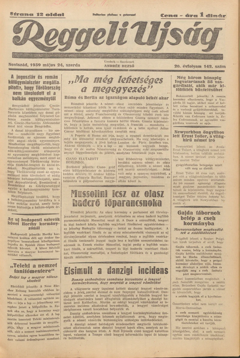 Reggeli Újság, 20. évf. 1939. május 24. 142. sz.