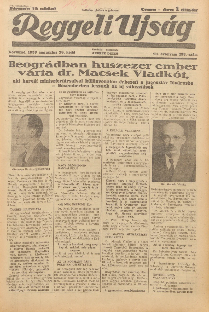 Reggeli Újság, 20. évf. 1939. augusztus 29. 238. sz.
