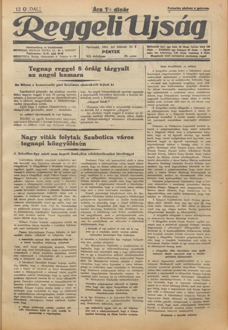 Reggeli Újság, 12. évf. 1931. február 6. 30. sz.