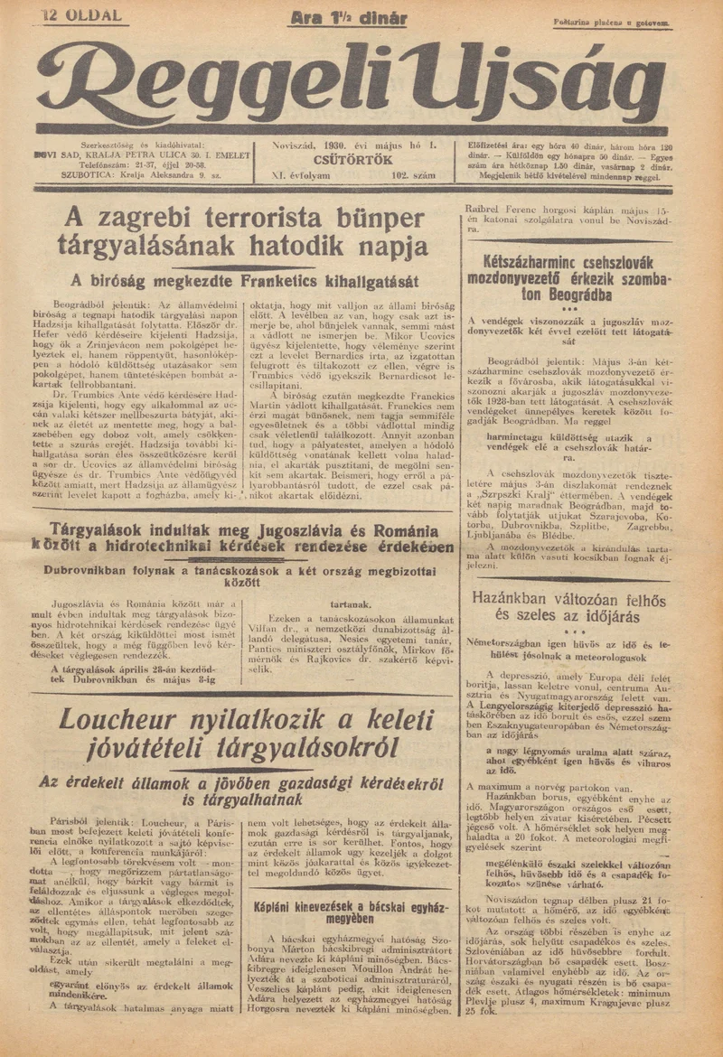 Reggeli Újság, 11. évf. 1930. május 1. 102. sz.