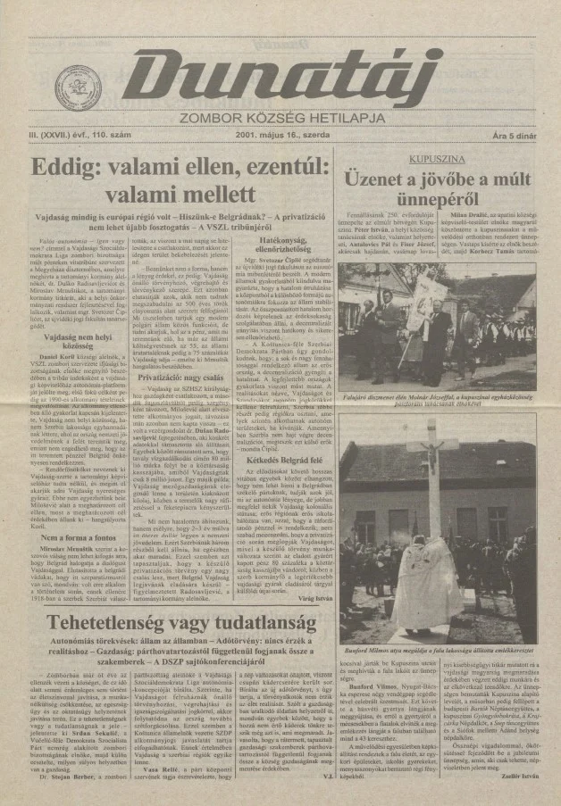 Dunatáj, 3. évf. 2001. május 16. 110. sz.