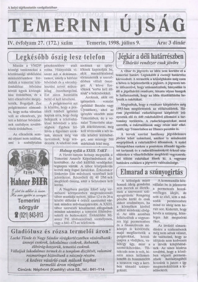 Temerini Újság, 4. évf. 1998. július 9. 27. sz.