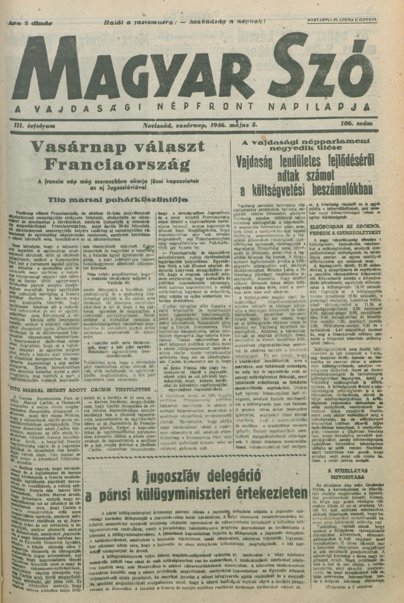 Magyar Szó, 3. évf. 1946. május 5. 106. sz. 1–8. oldal