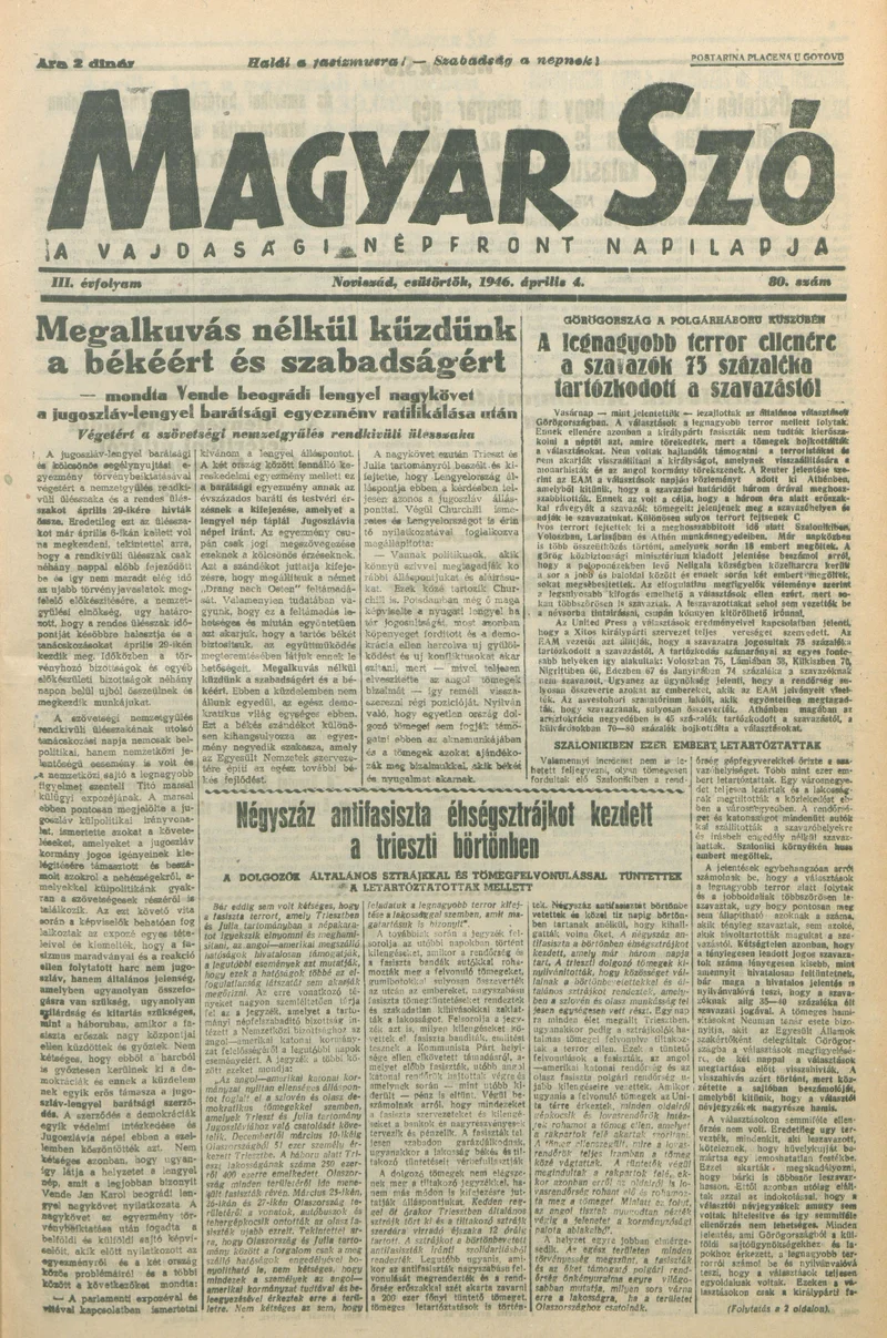 Magyar Szó, 3. évf. 1946. április 4. 80. sz. 1–8. oldal