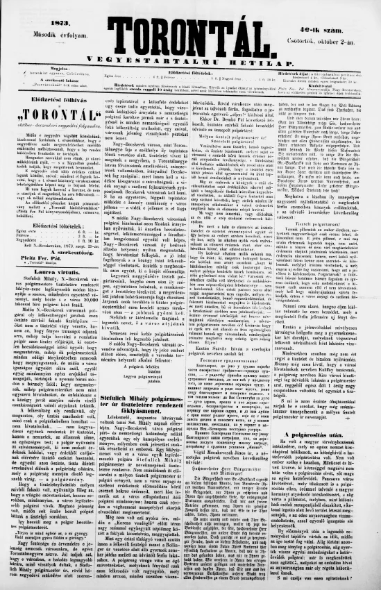 Torontál, 2. évf. 1873. október 2. 40. sz.
