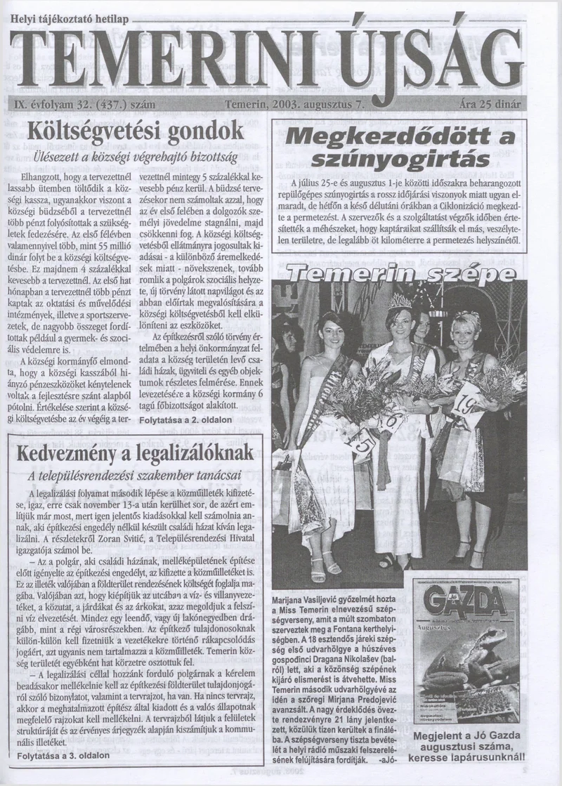 Temerini Újság, 9. évf. 2003. augusztus 7. 32. sz.