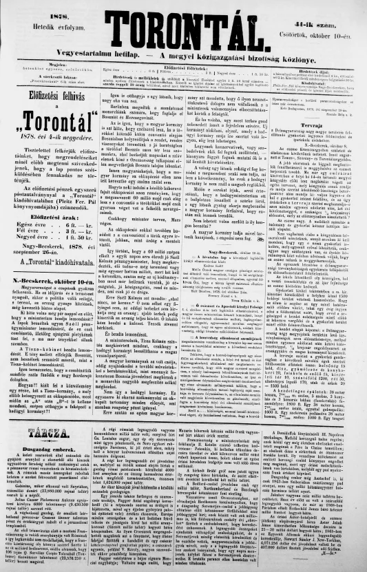 Torontál, 7. évf. 1878. október 10. 41. sz.