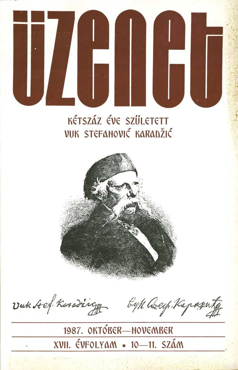 Üzenet, 17. évf. 1987. október – november. 10–11. sz. 627–705. oldal
