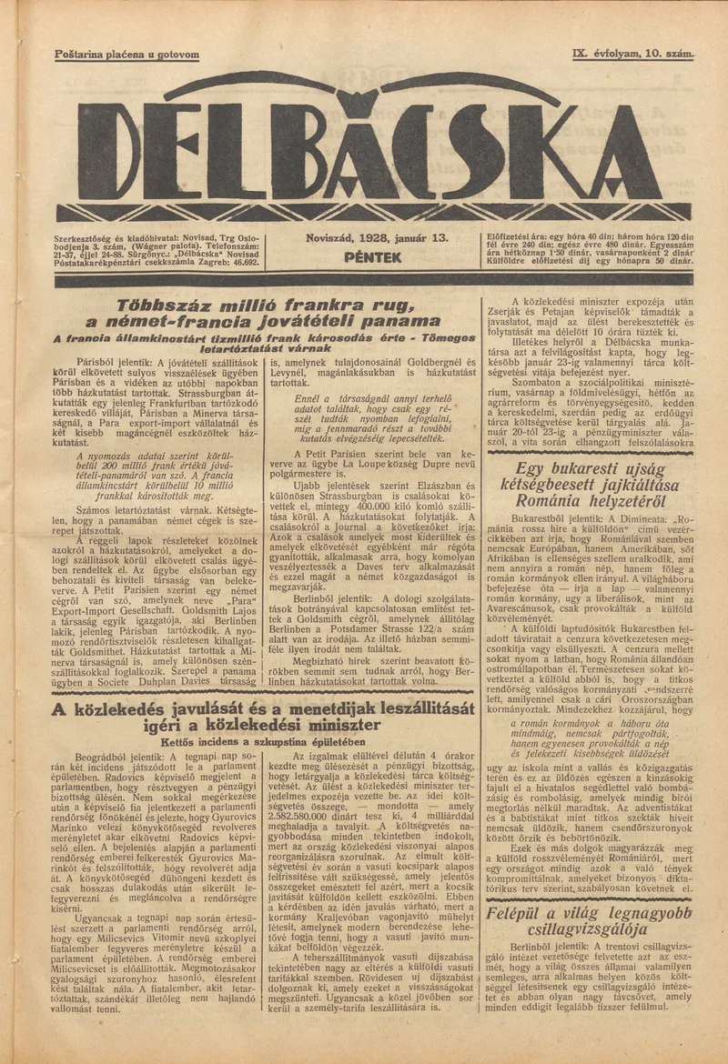 Délbácska, 9. évf. 1928. január 13. 10. sz.
