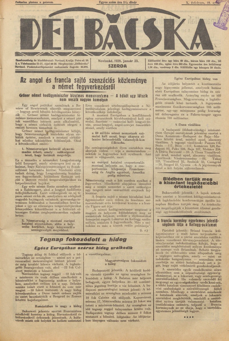 Délbácska, 10. évf. 1929. január 23. 19. sz.