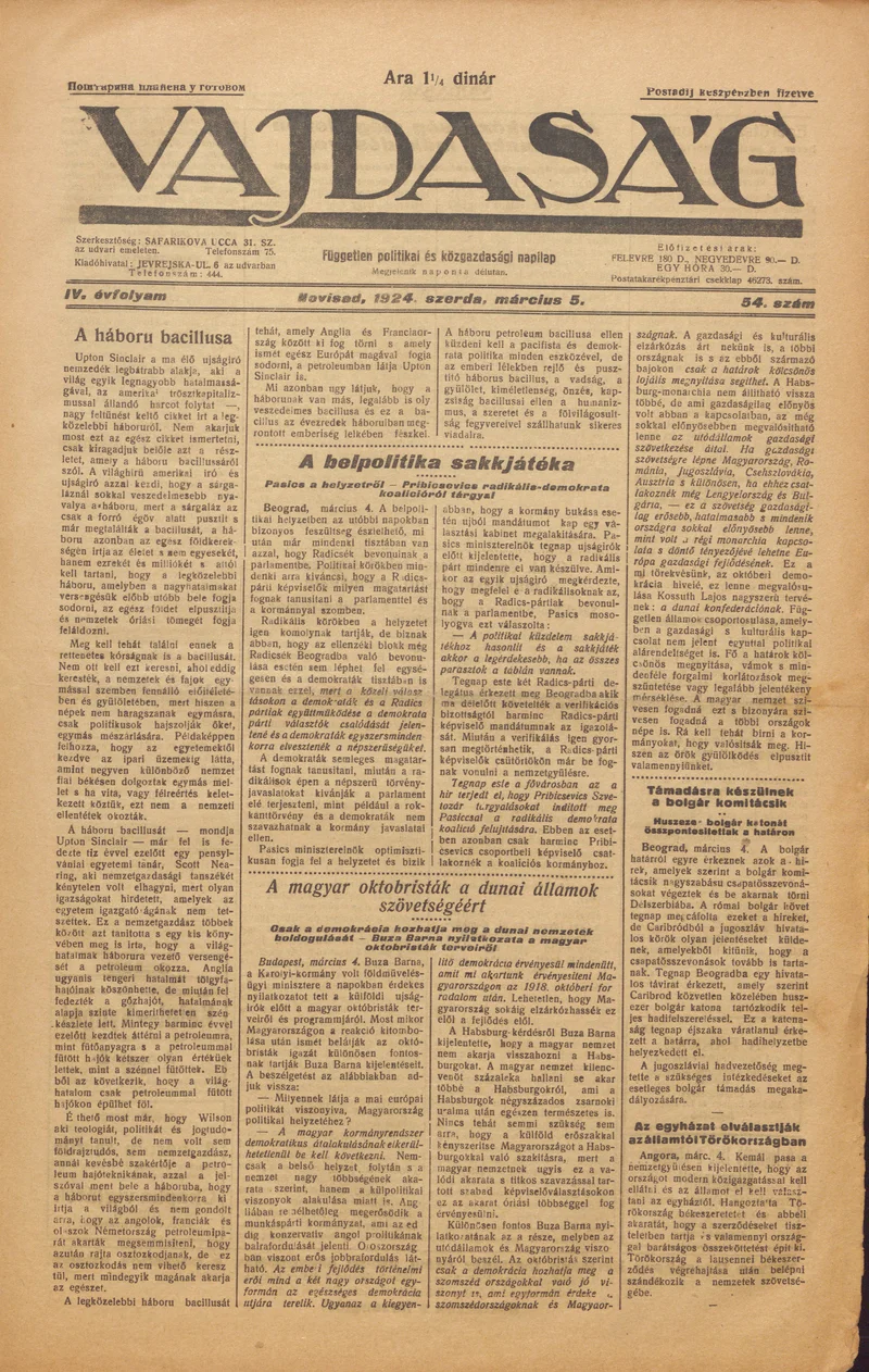 Vajdaság, 4. évf. 1924. március 5. 54. sz.