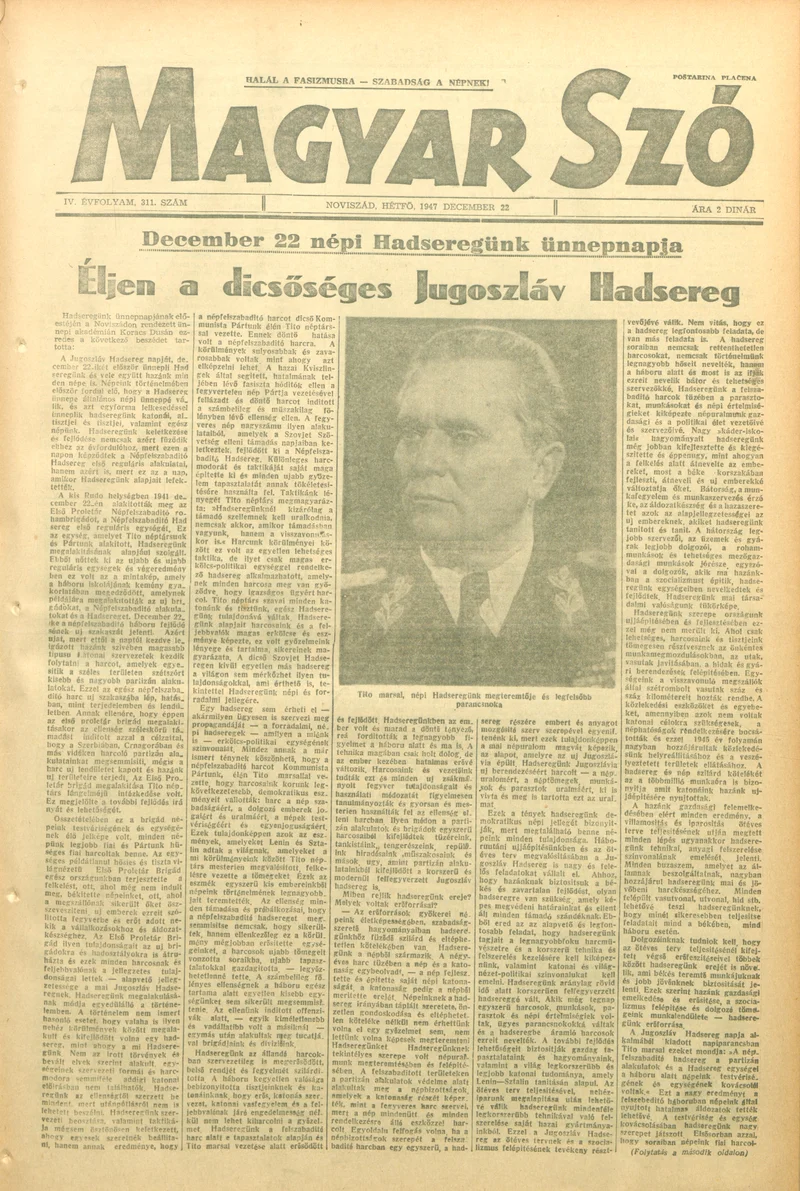 Magyar Szó, 4. évf. 1947. december 22. 311. sz. 1–6. oldal