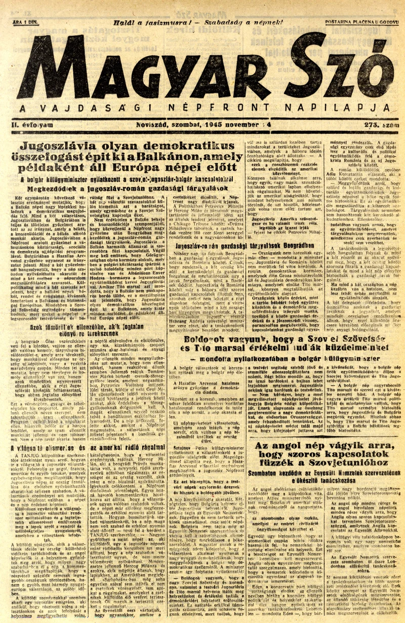 Magyar Szó, 2. évf. 1945. november 24. 273. sz. 1–4. oldal
