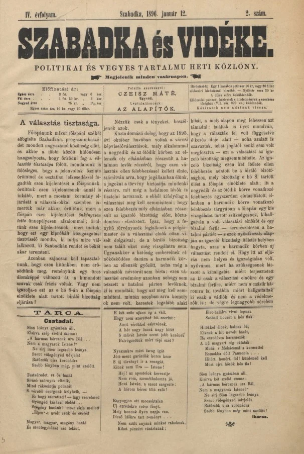 Szabadka és vidéke II, 4. évf. 1896. január 12. 2. sz.