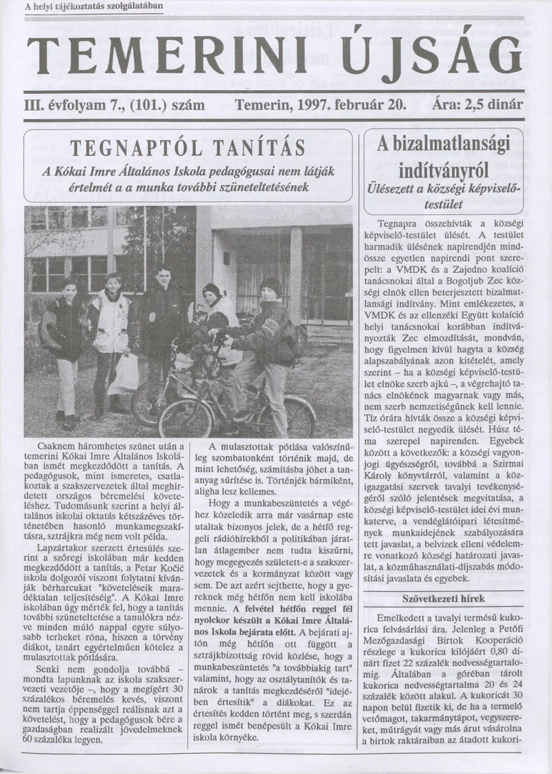 Temerini Újság, 3. évf. 1997. február 20. 7. sz.