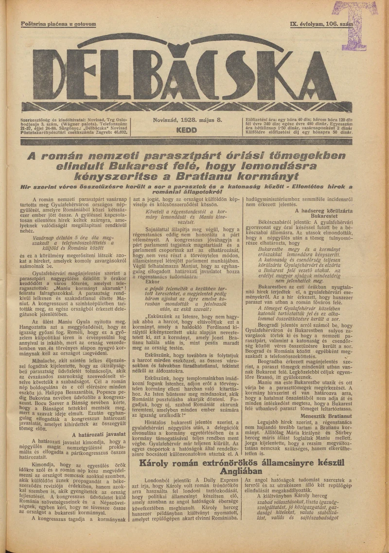 Délbácska, 9. évf. 1928. május 8. 106. sz.