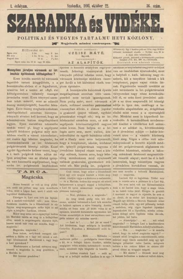 Szabadka és vidéke II, 1. évf. 1893. október 22. 36. sz.