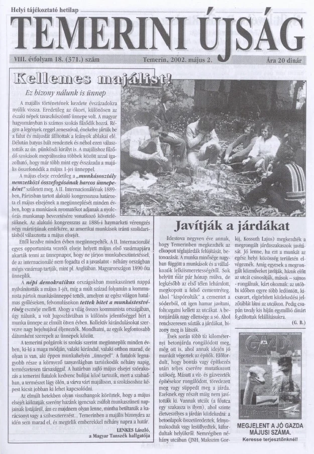 Temerini Újság, 8. évf. 2002. május 2. 18. sz.