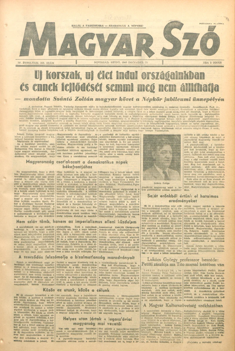 Magyar Szó, 4. évf. 1947. december 15. 305. sz. 1–6. oldal
