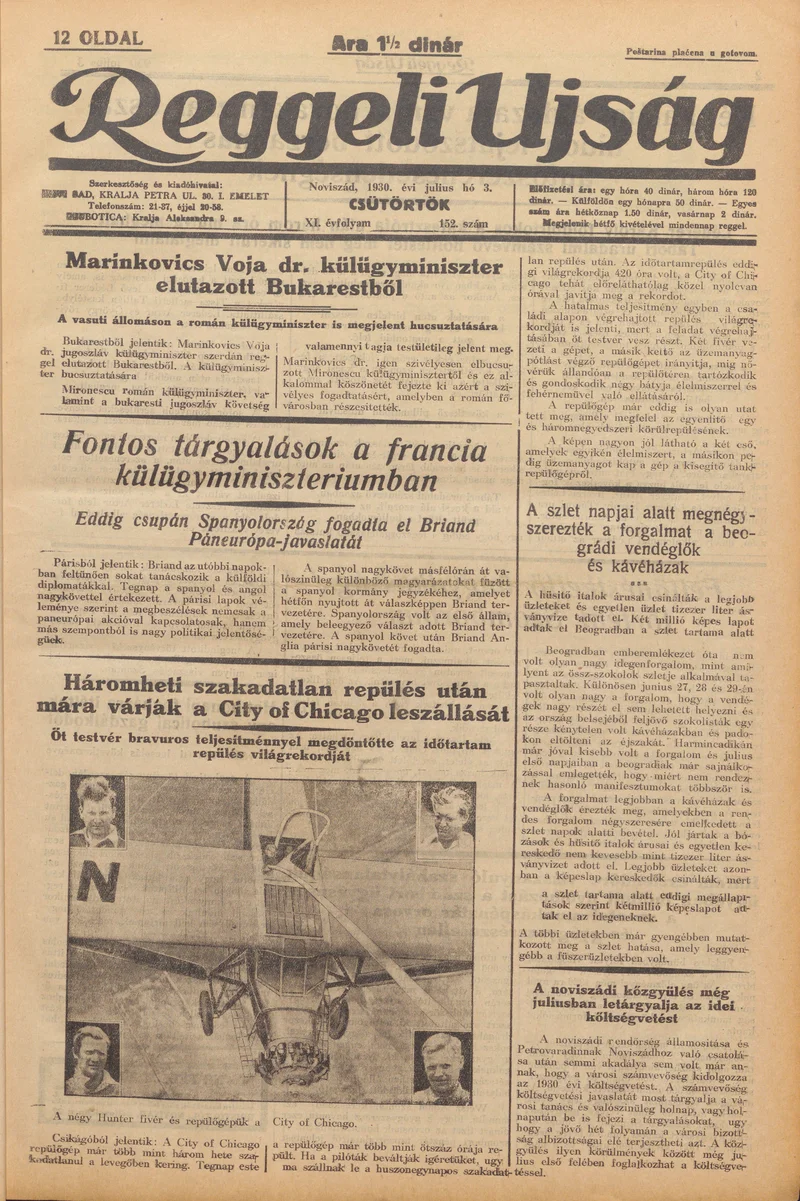 Reggeli Újság, 11. évf. 1930. július 3. 152. sz.