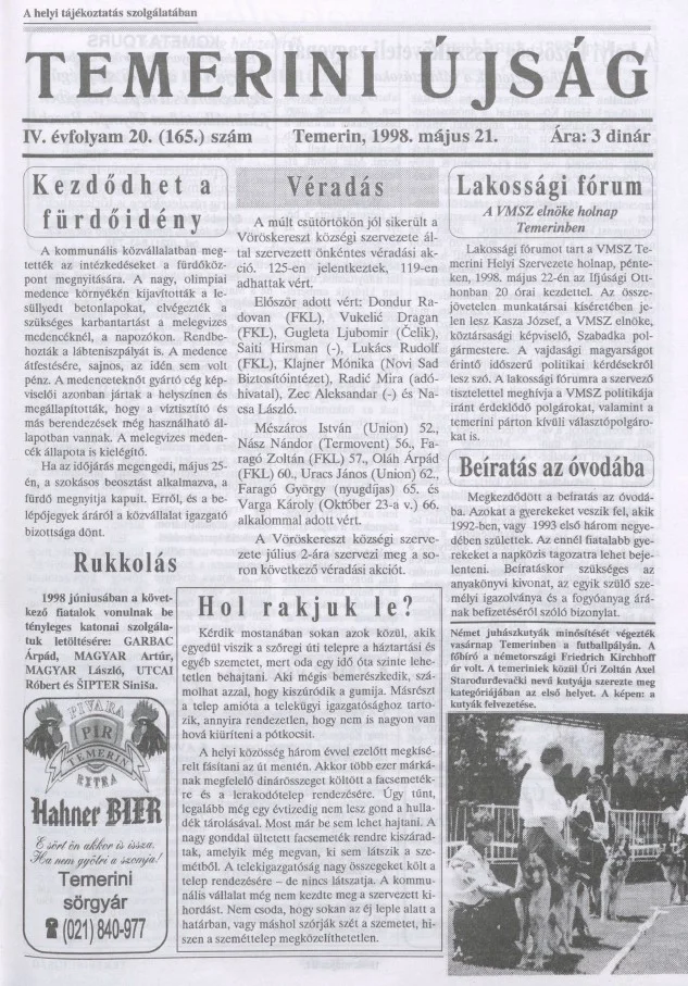 Temerini Újság, 4. évf. 1998. május 21. 20. sz.