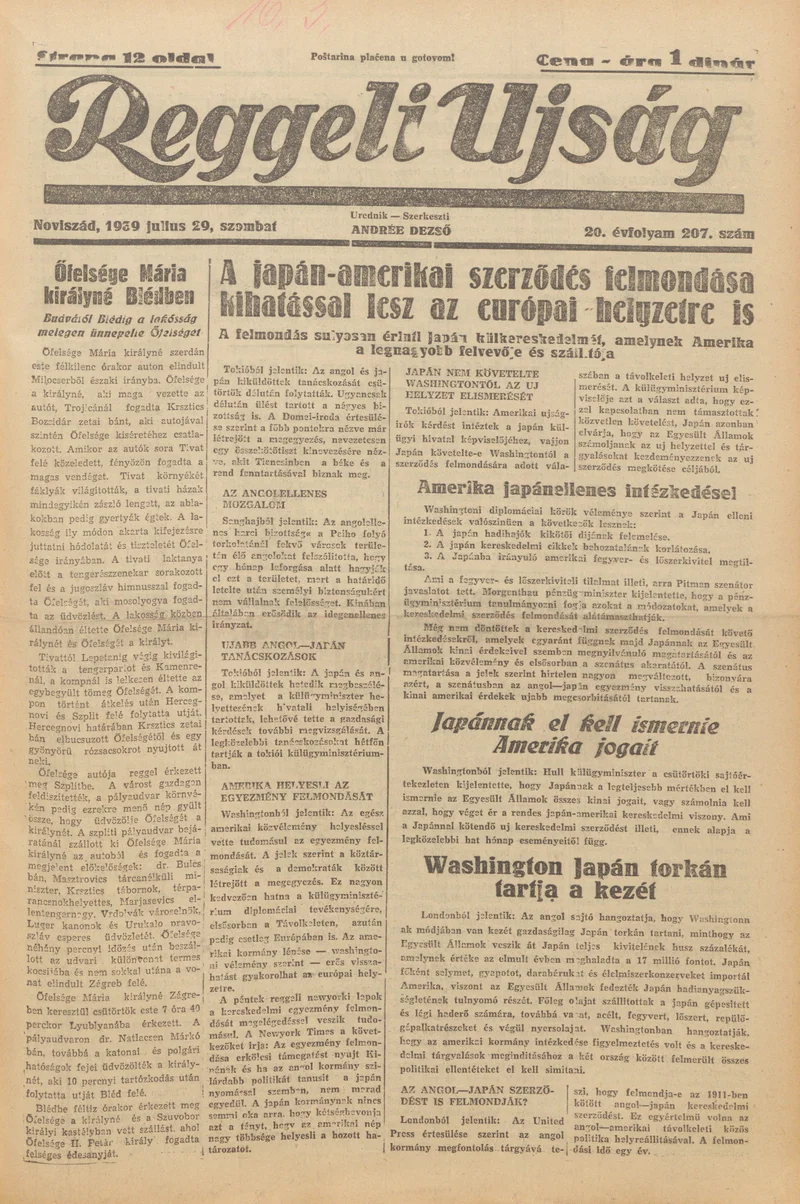 Reggeli Újság, 20. évf. 1939. július 29. 207. sz.