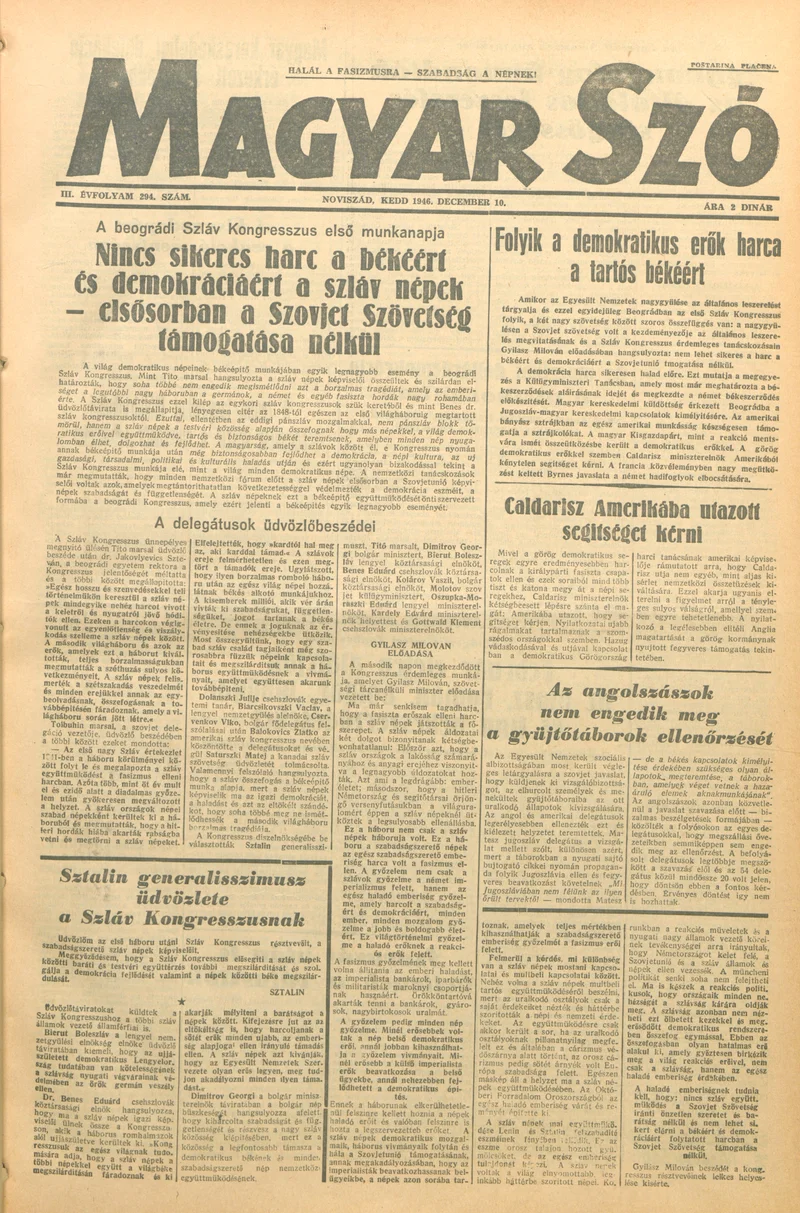 Magyar Szó, 3. évf. 1946. december 10. 294. sz. 1–6. oldal