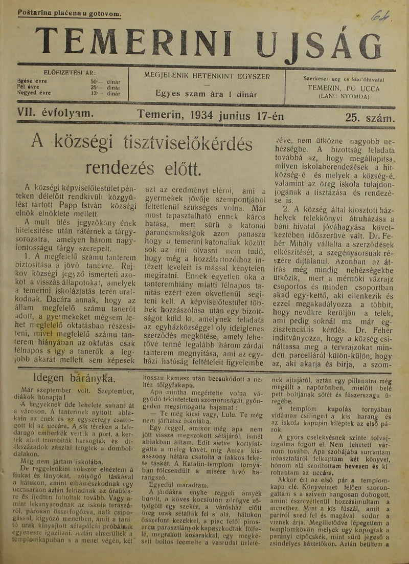 Temerini Újság 1928-1944, 7. évf. 1934. június 17. 25. sz.